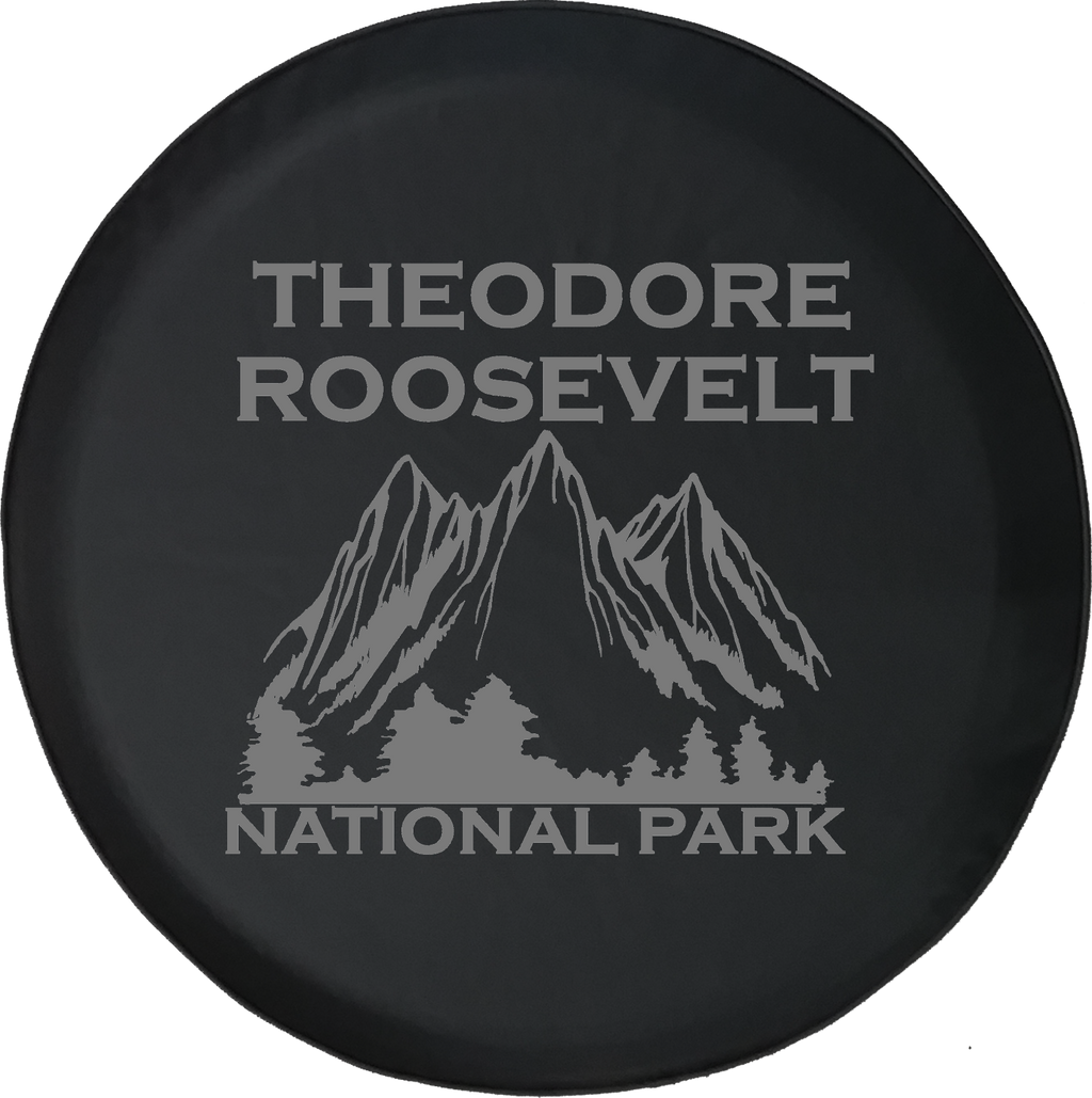 Jeep Wrangler Tire Cover With Theodore Roosevelt National Park (Wrangler JK, TJ, YJ) Grey Ink