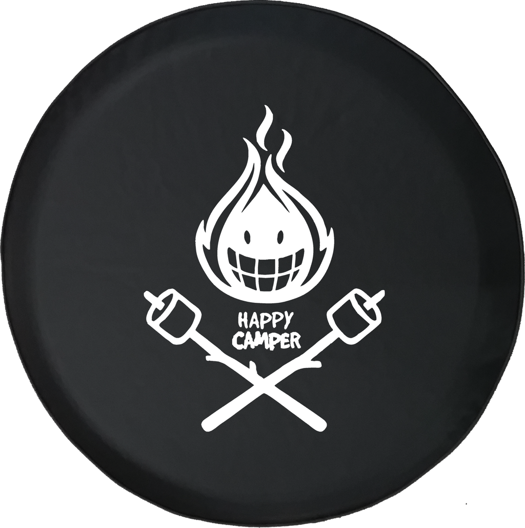 Happy Camper Roasted Marshmellow Campfire RV Trailer Travel Offroad Jeep RV Camper Spare Tire Cover J140 - TireCoverPro 