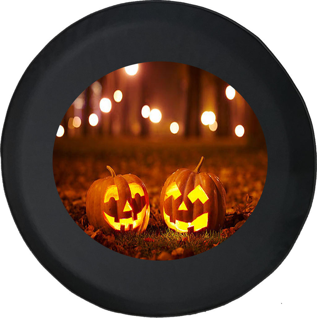 Halloween Jack-O'-Lantern on Grass in Wood Forest Spooky Scary Jeep Camper Spare Tire Cover - MLW105