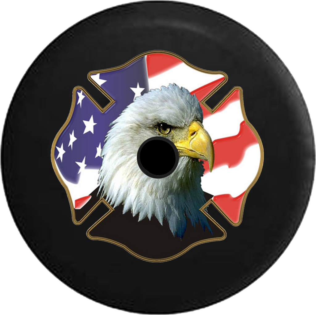 Jeep Wrangler JL Backup Camera American Eagle and US Flag in Firefighters Cross Seal Jeep Camper Spare Tire Cover 35- P115