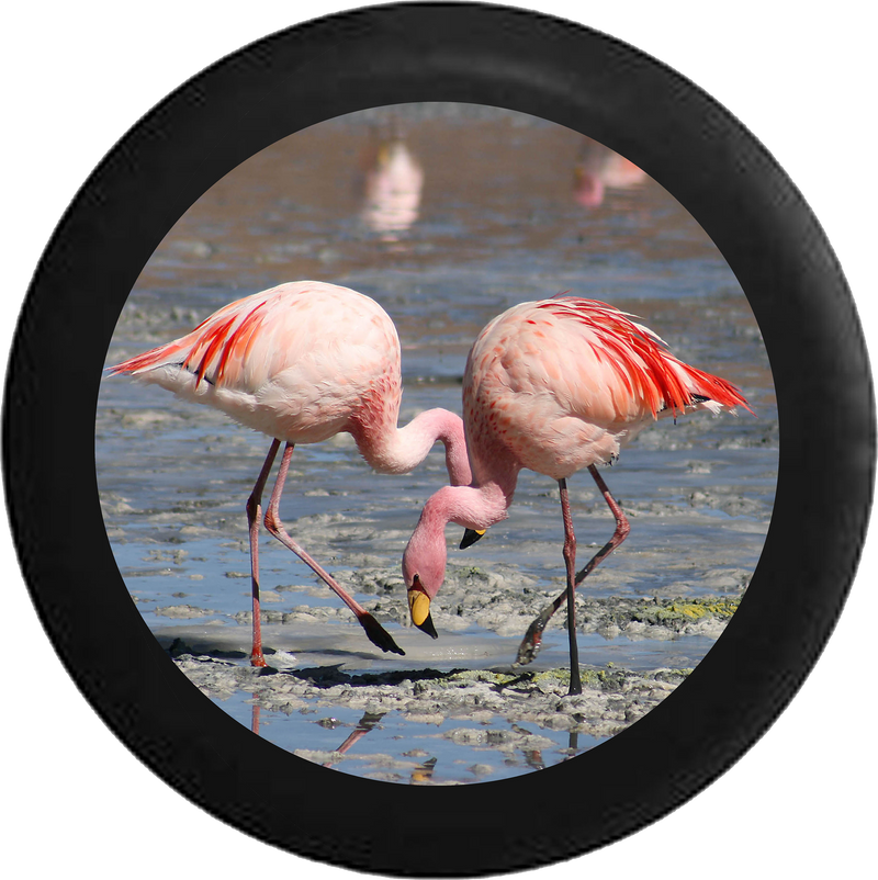 Pink Flamingos wading in the Water Jeep Camper Spare Tire Cover BLACK-CUSTOM SIZE/COLOR/INK- R138 - TireCoverPro 