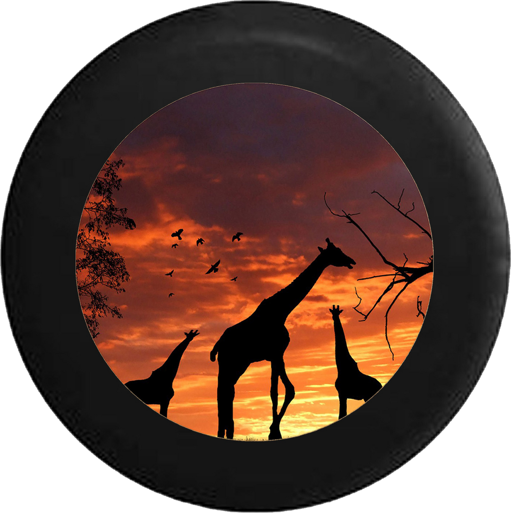 Silhouette Giraffes Sunset Sunrise African Safari Sahara Jeep Camper Spare Tire Cover BLACK-CUSTOM SIZE/COLOR/INK- R194 - TireCoverPro 