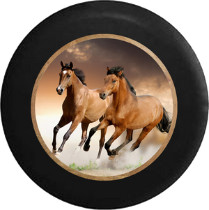 Galluping Brown & Tan Horses Jeep Camper Spare Tire Cover BLACK-CUSTOM SIZE/COLOR/INK- R214 - TireCoverPro 