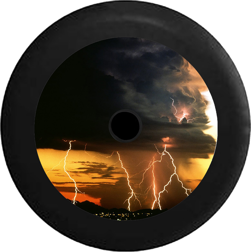 Jeep Wrangler JL Backup Camera Thunder Storm Lightning Strikes Night Sky Jeep Camper Spare Tire Cover 35 inch R215