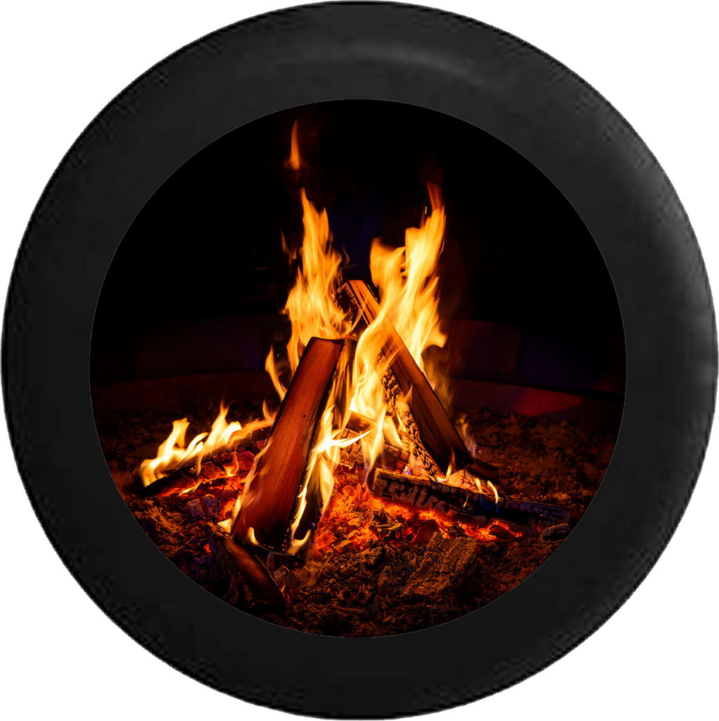 Cracking Campfire with Full Flames Jeep Camper Spare Tire Cover BLACK-CUSTOM SIZE/COLOR/INK- R221 - TireCoverPro 