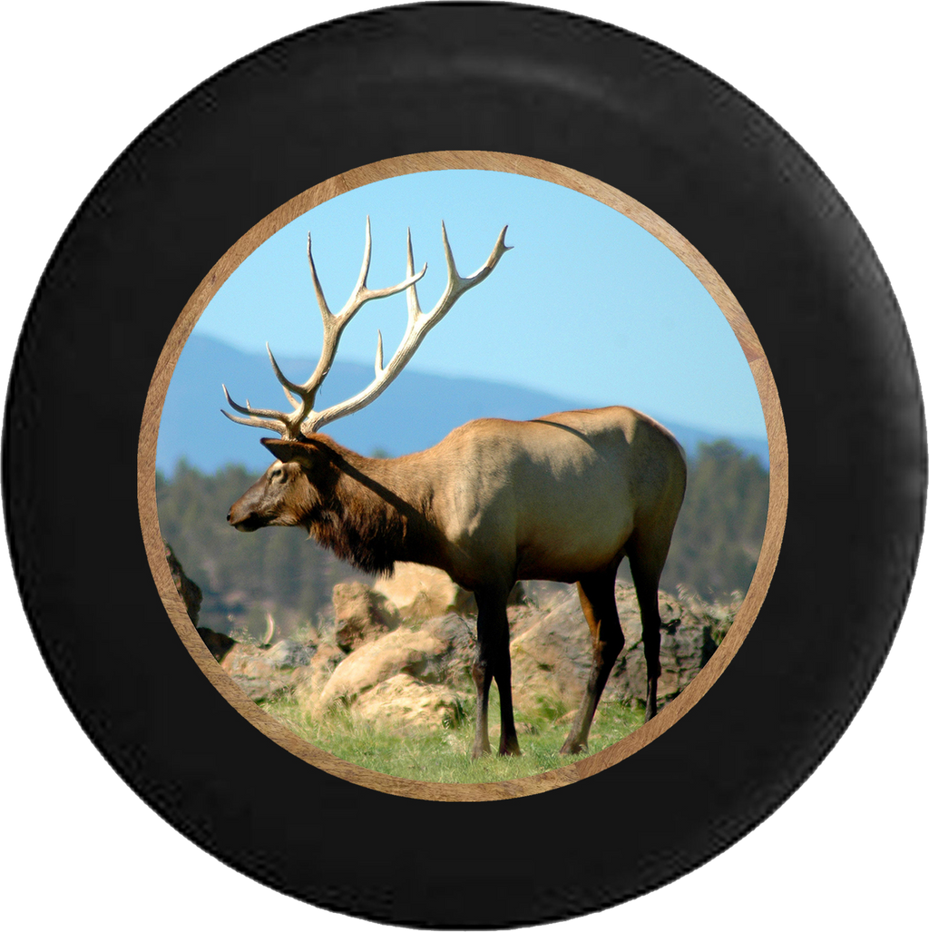 Elk with Monster Rack Hunting Big Game Scene Jeep Camper Spare Tire Cover BLACK-CUSTOM SIZE/COLOR/INK- R234 - TireCoverPro 