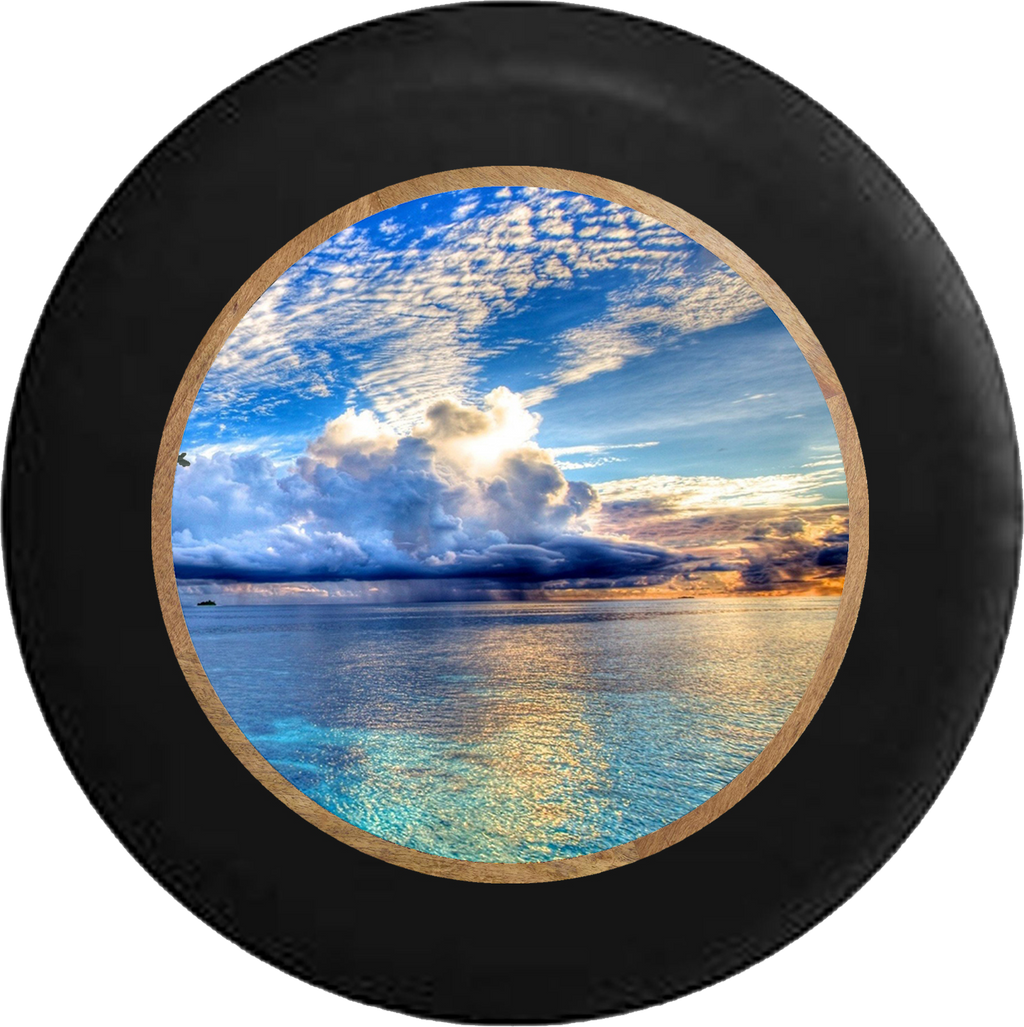 Sun Behind the Orange Clouds Storm Rolling In Jeep Camper Spare Tire Cover BLACK-CUSTOM SIZE/COLOR/INK- R352 - TireCoverPro 