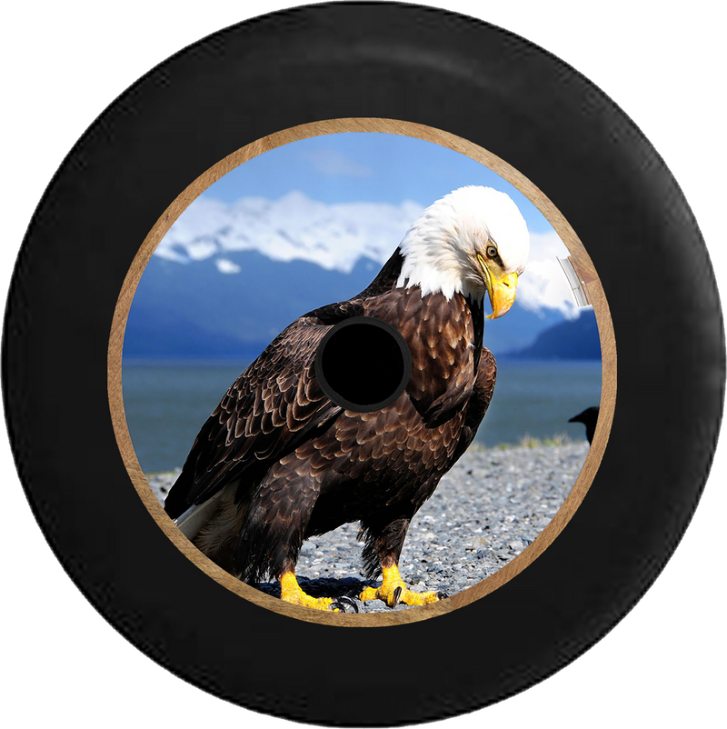 Jeep Wrangler JL Backup Camera American Bald Eagle Mountain River Valley Jeep Camper Spare Tire Cover 35 inch R364