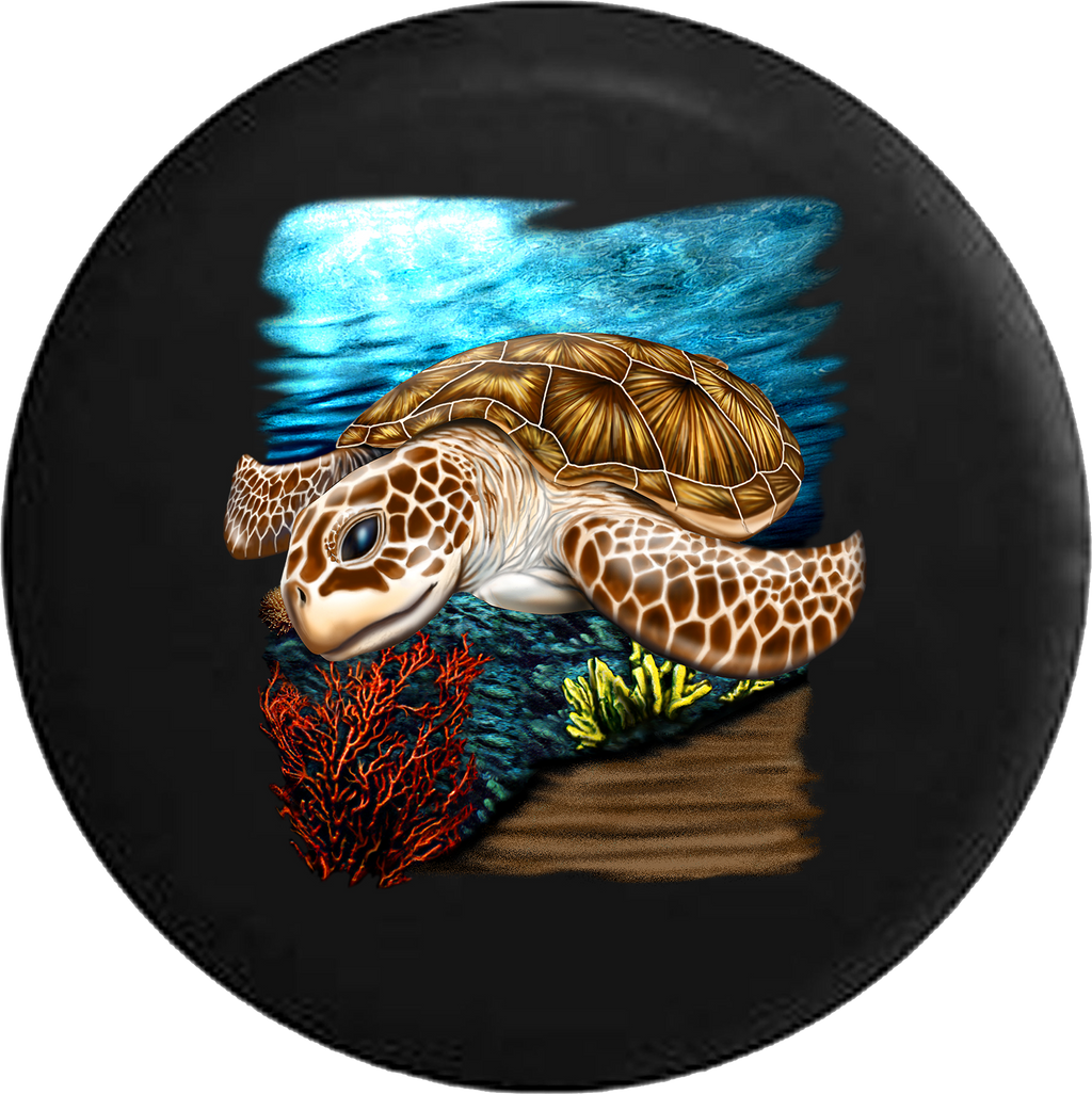 Jeep Wrangler Tire Cover With Sea Turtle in the Ocean (Wrangler JK, TJ, YJ)