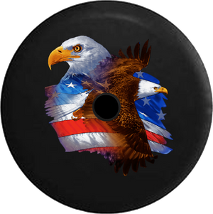 Jeep Wrangler JL Backup Camera Day American Eagles Flying with American US Flag RV Camper Spare Tire Cover-35 inch