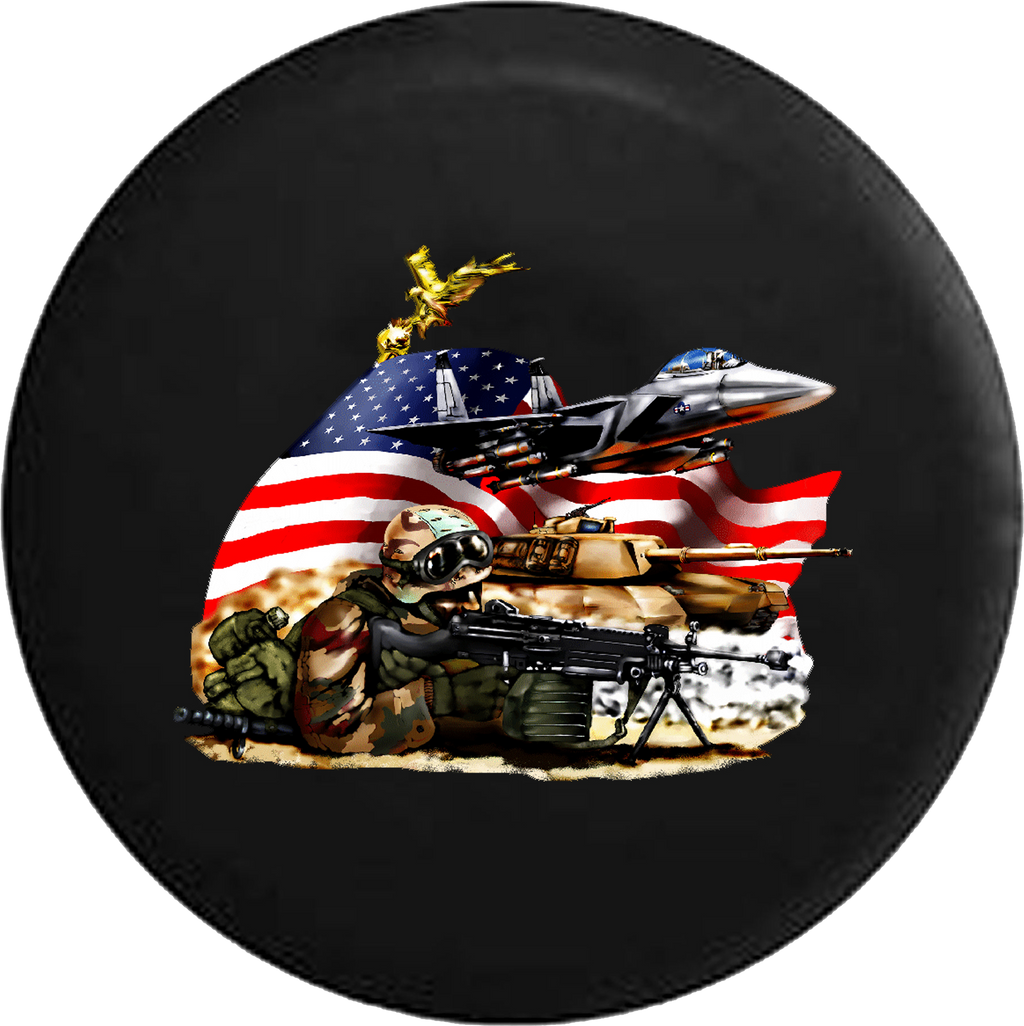 Jeep Wrangler Tire Cover With American Military Armed Forces (Wrangler JK, TJ, YJ)