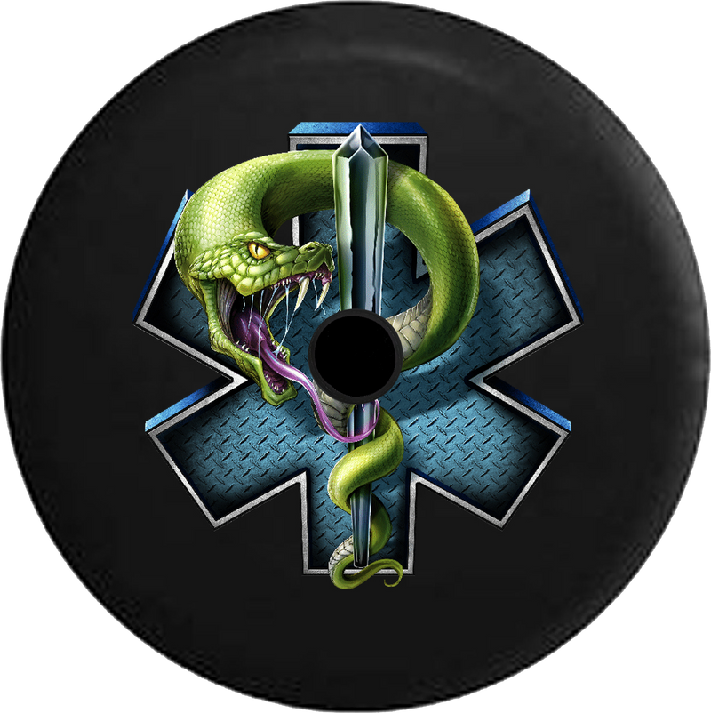 Jeep Wrangler JL Backup Camera Day Green Snake Blue Diamond Plate EMS Emergency Medical RV Camper Spare Tire Cover-35 inch