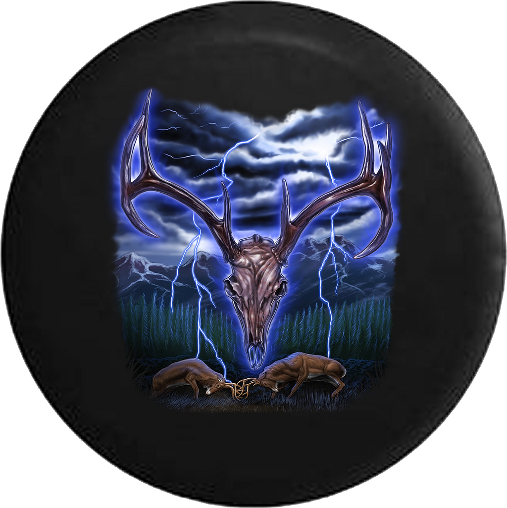 Deer Antler Skeleton Fighting Bucks Stormy Night RV Camper Spare Tire Cover-35 inch