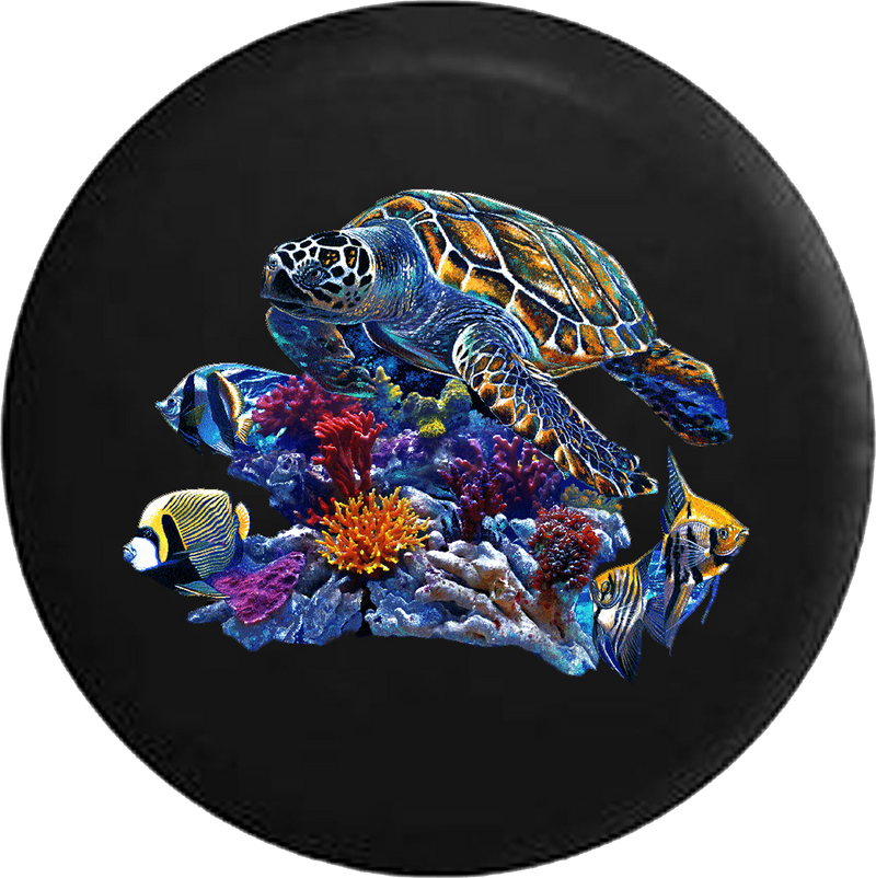 Sea Turtle by Coral Reef and Tropical Fish RV Camper Spare Tire Cover-35 inch