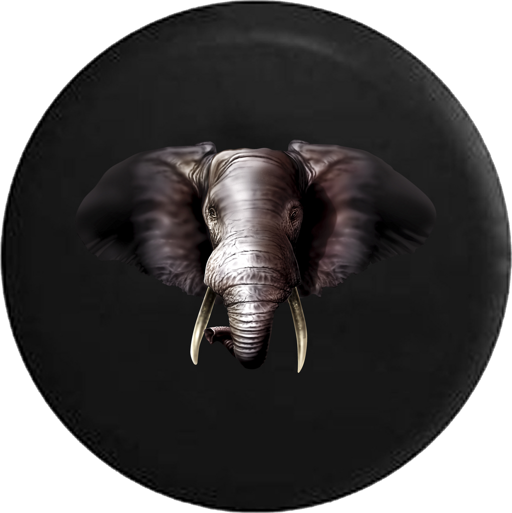 Grey African Elephant with Ivory Tusks RV Camper Spare Tire Cover-35 inch