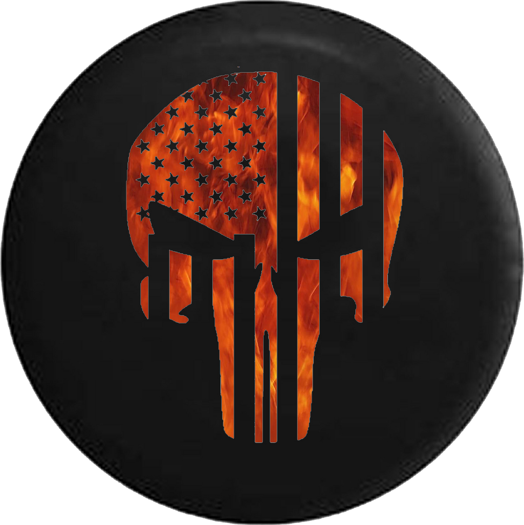 Tactical American Flag Patriot Skull Flames Fire  