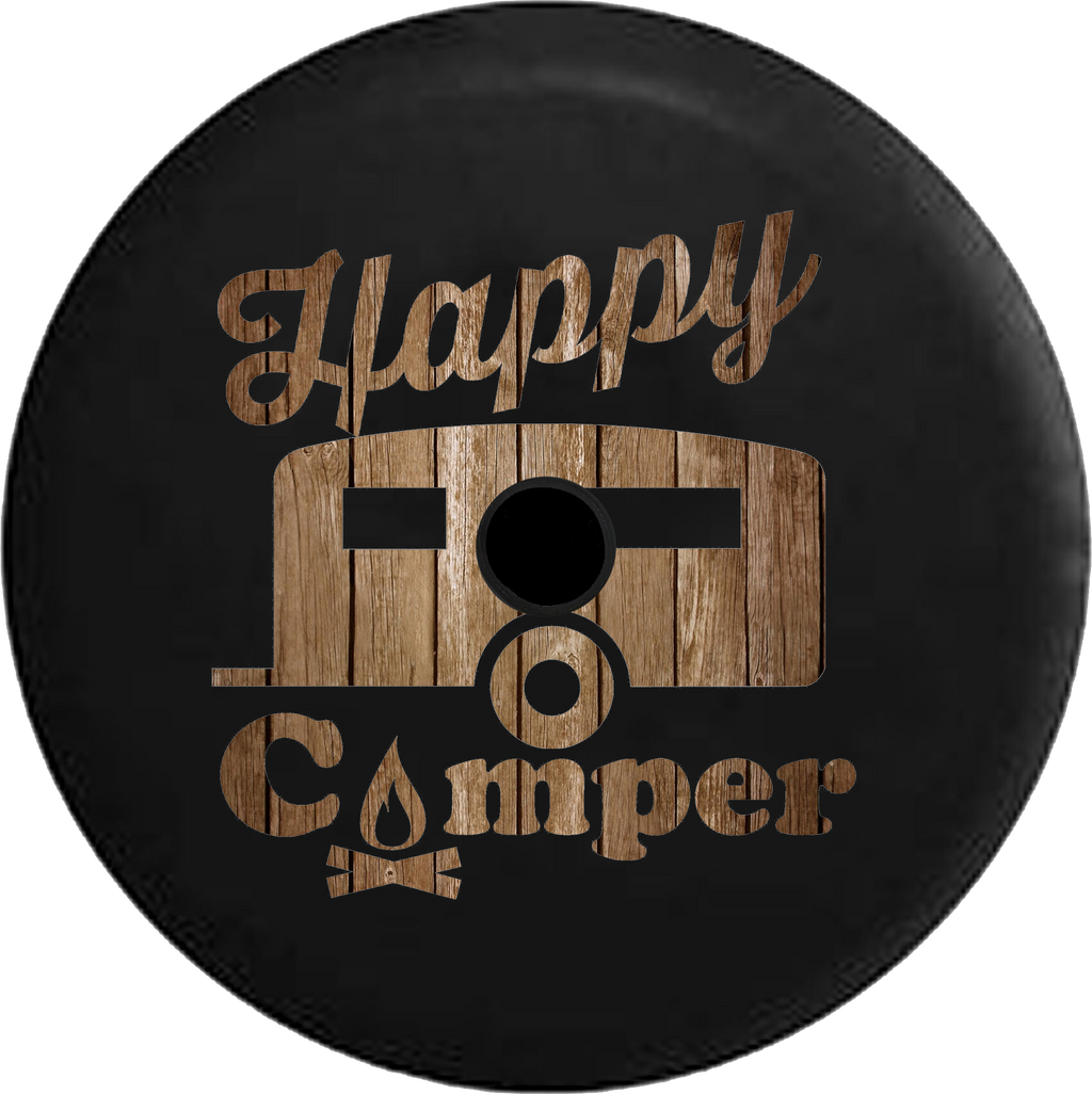 Jeep Wrangler JL Backup Camera Day Happy Camper Campfire Tiedye Peace Love RV Camper Spare Tire Cover-35 inch