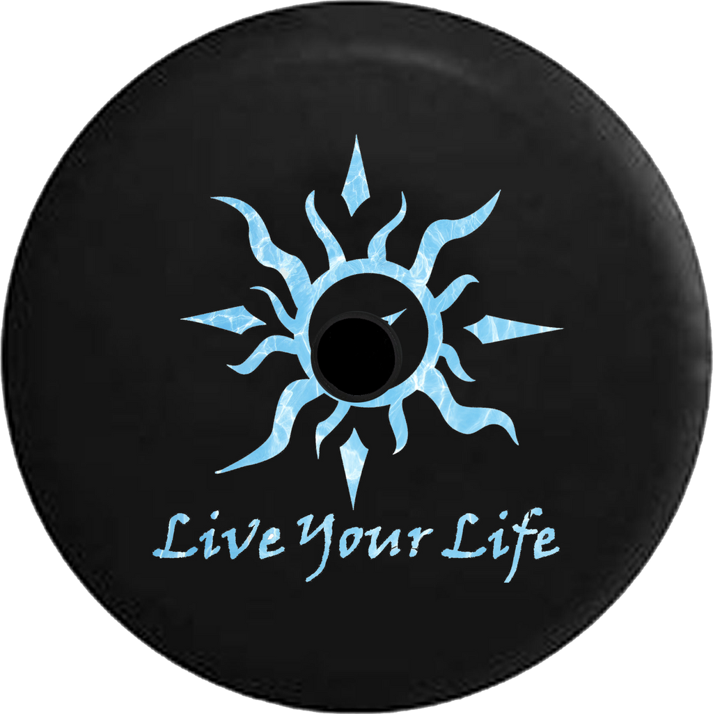 Jeep Wrangler JL Backup Camera Day Live Your Life Tribal Sun Compass Tiedye RV Camper Spare Tire Cover-35 inch