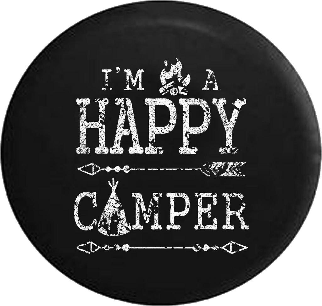 Distressed - I'm a Happy Camper Campfire Tent Travel Camping Vacation Jeep Camper Spare Tire Cover J266 35 inch