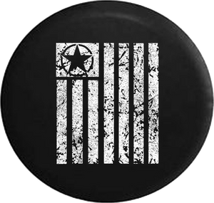 Distressed - Tactical Military Star Vertical Freedom Flag Jeep Camper Spare Tire Cover J311 35 inch