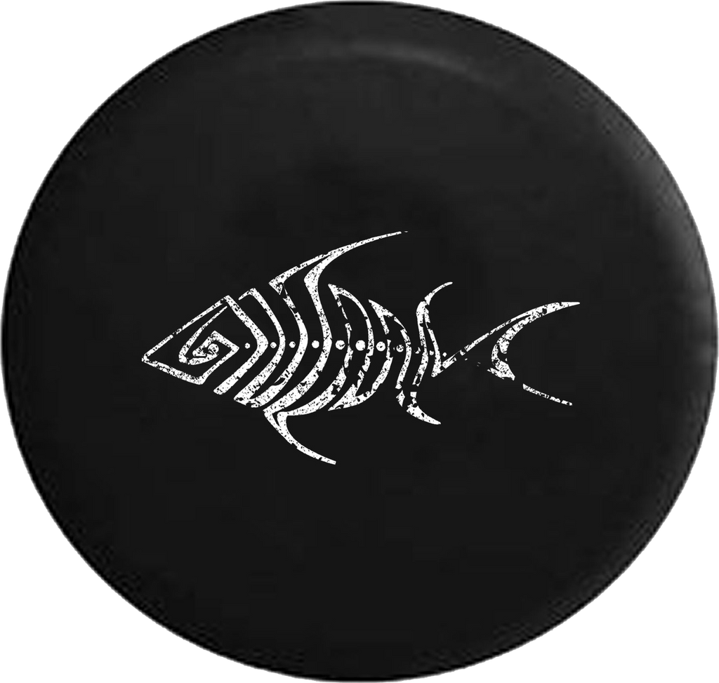 Jeep Wrangler Tire Cover With Distressed Tribal Bone Fish Print (Wrangler JK, TJ, YJ)