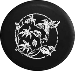 Distressed - Hummingbird on Flowers & Leaves Jeep Camper Spare Tire Cover T016 35 inch