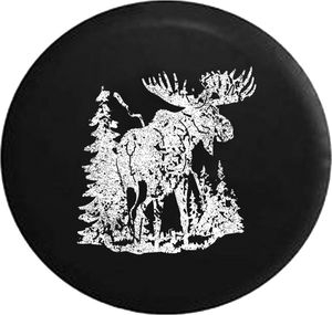 Distressed - Moose in Mountains Scene Jeep Camper Spare Tire Cover T020 35 inch