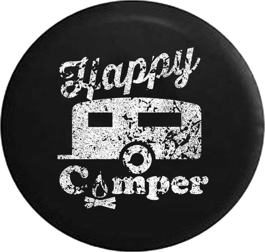 Distressed - Happy Camper Camp Fire RV Trailer Jeep Camper Spare Tire Cover T110 35 inch