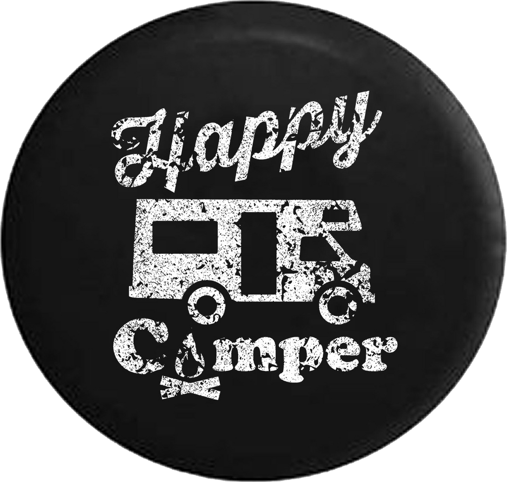 Distressed - Happy Camper Camp Fire Jeep Camper Spare Tire Cover T111 35 inch