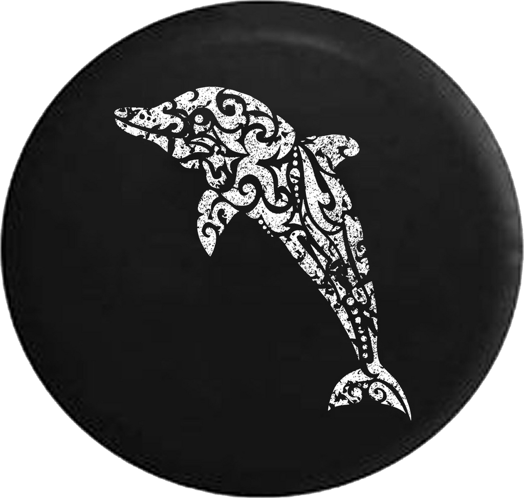 Distressed - Dolphin Tribal Beach Sea Life Trailer Jeep Camper Spare Tire Cover T143 35 inch