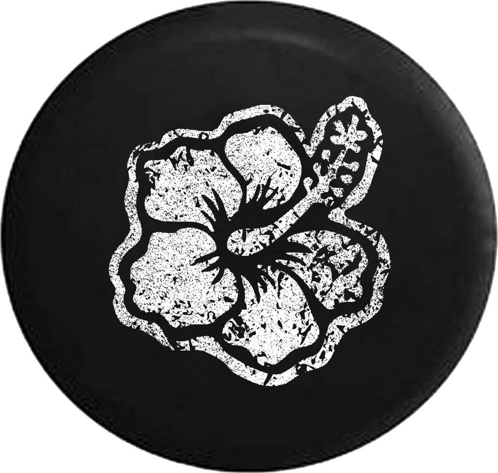 Distressed - Hibiscus Hawaiian Tropical Flower Jeep Camper Spare Tire Cover T161 35 inch