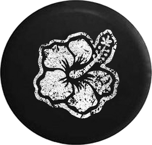 Distressed - Hibiscus Hawaiian Tropical Flower Jeep Camper Spare Tire Cover T161 35 inch