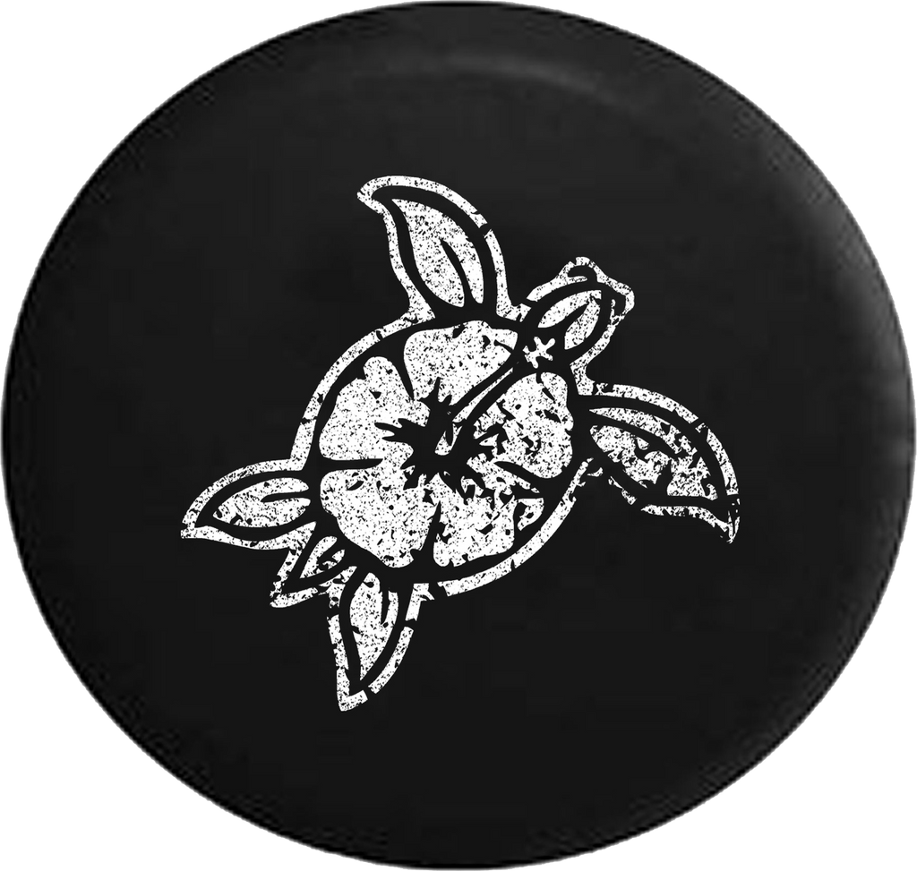 Distressed - Hawaiian Sea Turtle Island Flower Ocean Life Jeep Camper Spare Tire Cover U110 35 inch