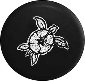 Distressed - Hawaiian Sea Turtle Island Flower Ocean Life Jeep Camper Spare Tire Cover U110 35 inch